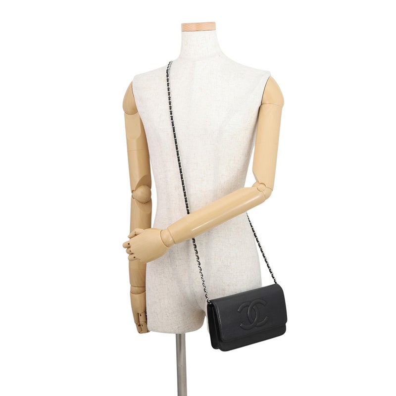 シャネル チェーンウォレット キャビアスキン ココマーク A48654 CHANEL チェーンショルダーバッグ 財布 黒