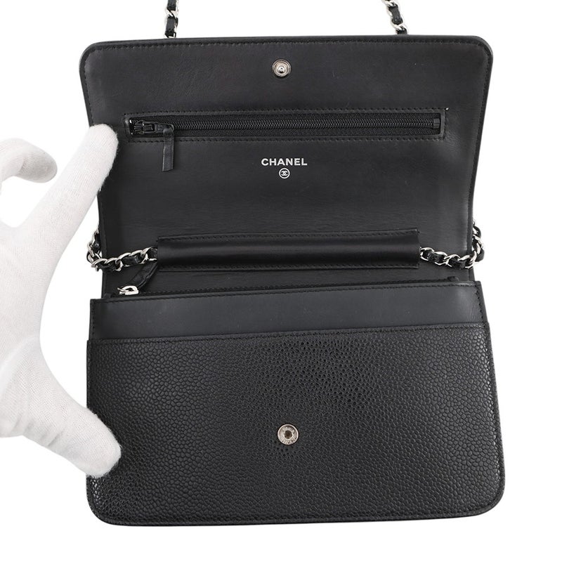 シャネル チェーンウォレット キャビアスキン ココマーク A48654 CHANEL チェーンショルダーバッグ 財布 黒