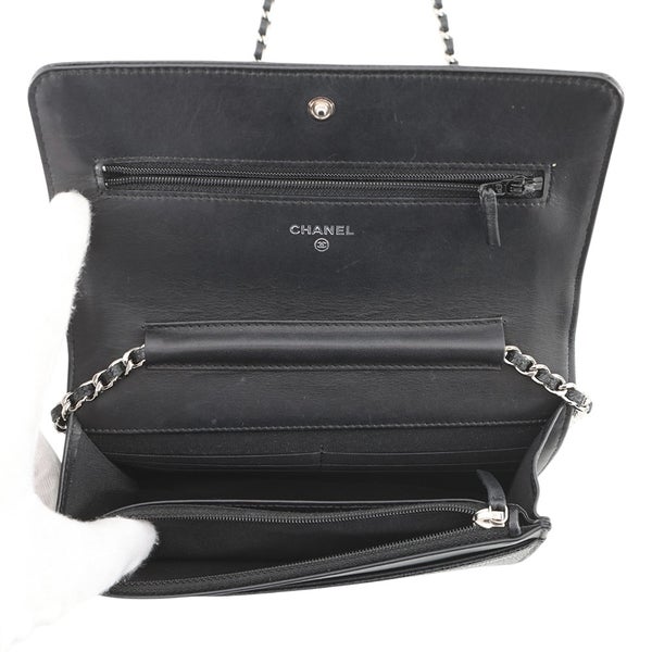 シャネル チェーンウォレット キャビアスキン ココマーク A48654 CHANEL チェーンショルダーバッグ 財布 黒
