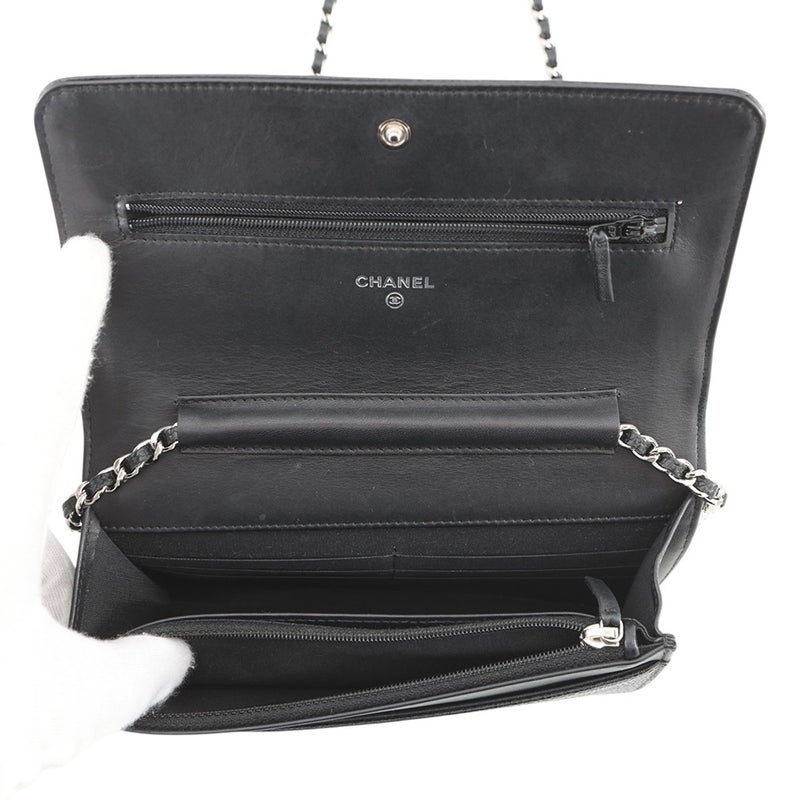 シャネル チェーンウォレット キャビアスキン ココマーク A48654 CHANEL チェーンショルダーバッグ 財布 黒