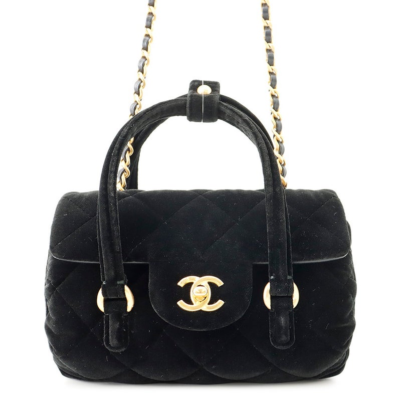 シャネル チェーンショルダーバッグ ミニフラップ  ココマーク マトラッセ ベルベット CHANEL バッグ ミニバッグ 黒