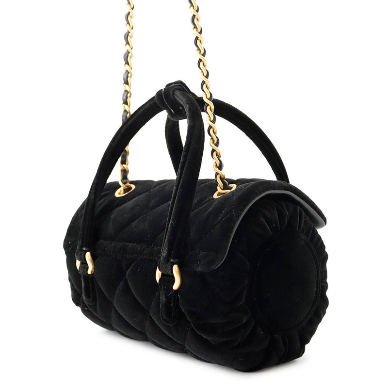 シャネル チェーンショルダーバッグ ミニフラップ  ココマーク マトラッセ ベルベット CHANEL バッグ ミニバッグ 黒