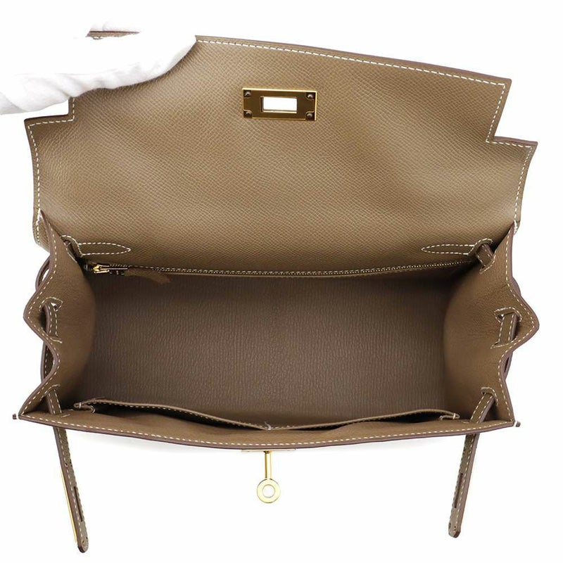 エルメス ハンドバッグ ケリー28 外縫い エトゥープ/ゴールド金具 エプソン Y刻印 HERMES Kelly 2wayバッグ