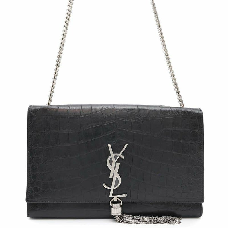 サンローランパリ チェーンショルダーバッグ クラシック ミディアム 型押しレザー 354119 SAINT LAURENT PARIS タッセル 黒