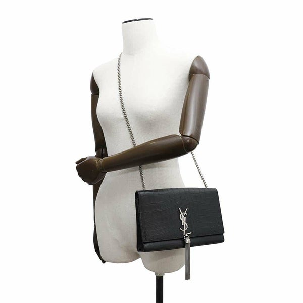 サンローランパリ チェーンショルダーバッグ クラシック ミディアム 型押しレザー 354119 SAINT LAURENT PARIS タッセル 黒