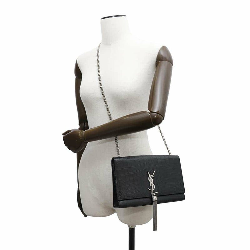 サンローランパリ チェーンショルダーバッグ クラシック ミディアム 型押しレザー 354119 SAINT LAURENT PARIS タッセル 黒