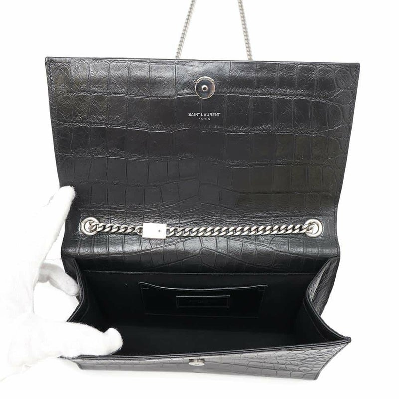 サンローランパリ チェーンショルダーバッグ クラシック ミディアム 型押しレザー 354119 SAINT LAURENT PARIS タッセル 黒