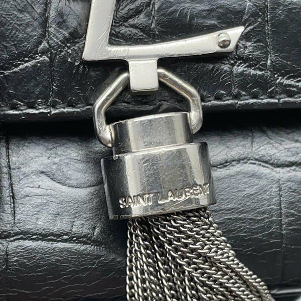サンローランパリ チェーンショルダーバッグ クラシック ミディアム 型押しレザー 354119 SAINT LAURENT PARIS タッセル 黒