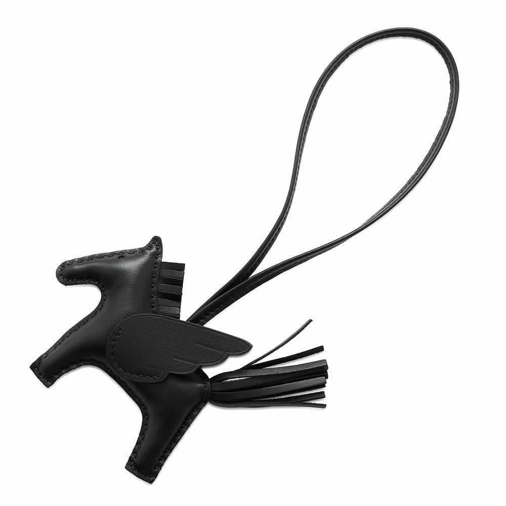 エルメス バッグチャーム ロデオPM ペガサス ブラック ラムスキン W
