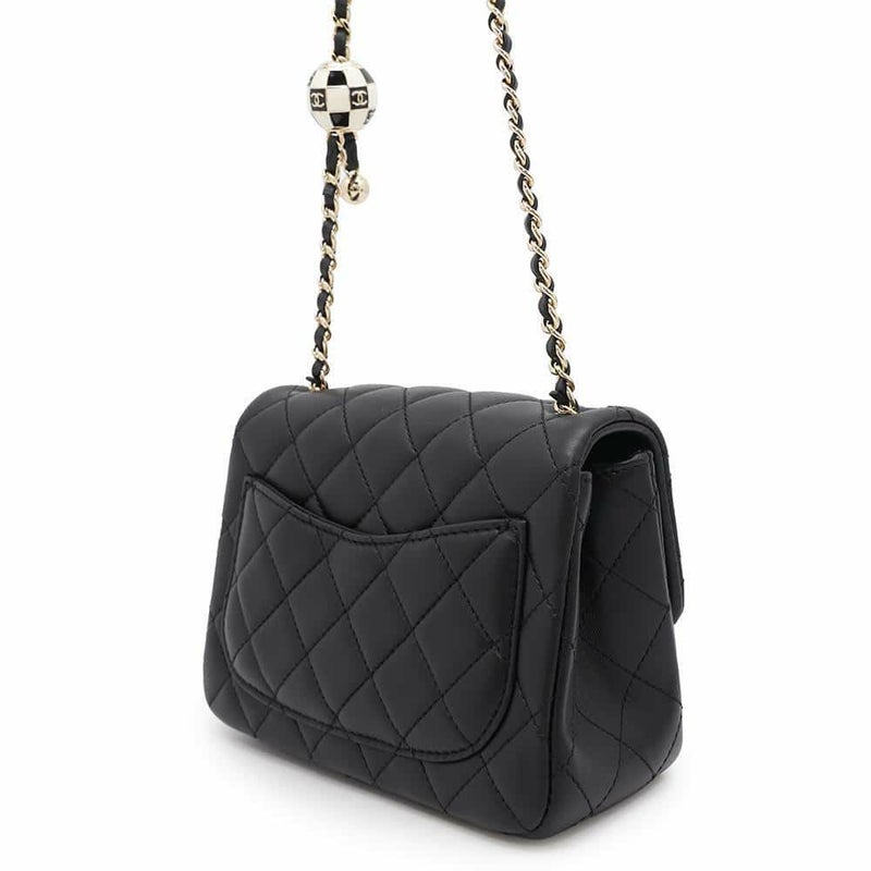 シャネル チェーンショルダーバッグ ミニマトラッセ ココマーク ココボール ラムスキン AS1786 CHANEL 黒