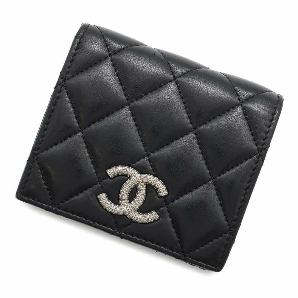 CHANEL シャネル マトラッセ ココマーク クラシック スモールウォレット AP3407 / 二つ折り財布 | スナップボタン ラムスキン | ブラック 黒 | ブランド ファッション アイテム【レディース】【中古】 シャネル 二つ折り財布 マトラッセ ココマーク ラムスキン AP3407