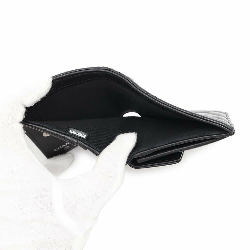 シャネル 二つ折り財布 マトラッセ ココマーク ラムスキン AP3407 CHANEL 財布 黒