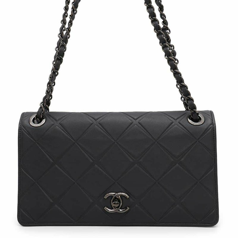 シャネル チェーンショルダーバッグ ココマーク フルフラップ レザー CHANEL バッグ 黒