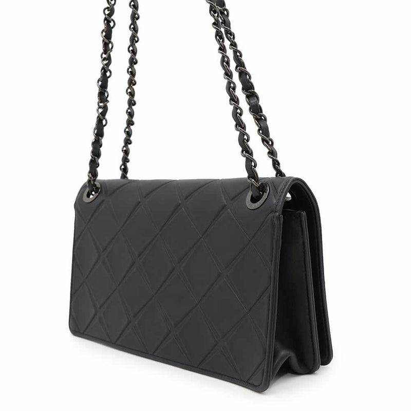 シャネル チェーンショルダーバッグ ココマーク フルフラップ レザー CHANEL バッグ 黒