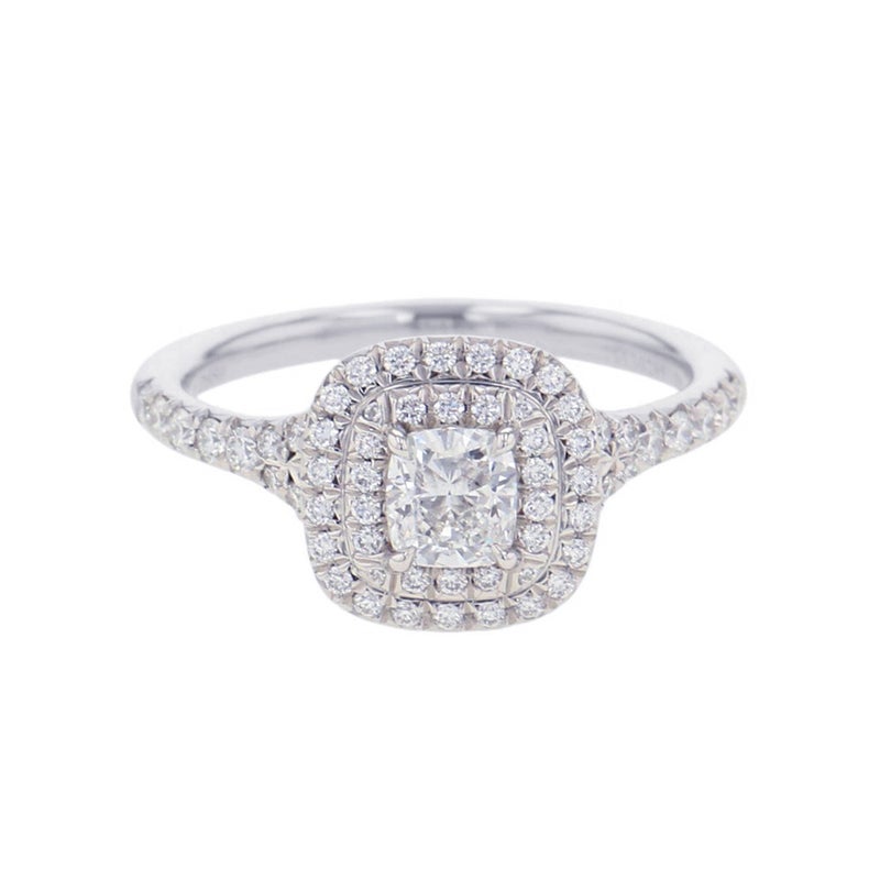 ティファニー リング ソレスト クッション カット エンゲージメント ダイヤ 中石0.45ct/計0.32ct Pt950 サイズ約13号 鑑定書付き 指輪