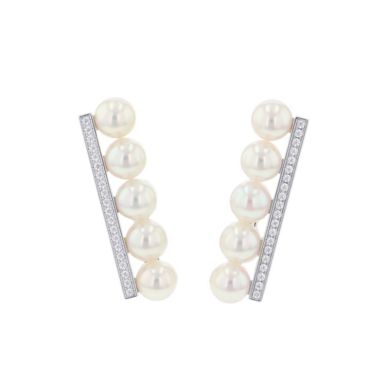 タサキ イヤリング バランス プラス ダイヤモンド パヴェ あこや真珠/ダイヤ 計0.16ct K18WG E-3913-18KWG TASAKI パール