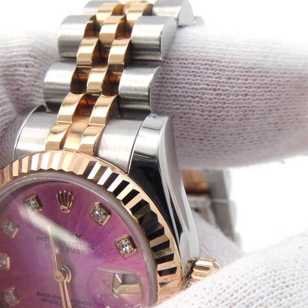 ロレックス デイトジャスト SS/K18PGピンクゴールド V番 179171G ROLEX 腕時計 バイオレット文字盤 10Pダイヤ レディース