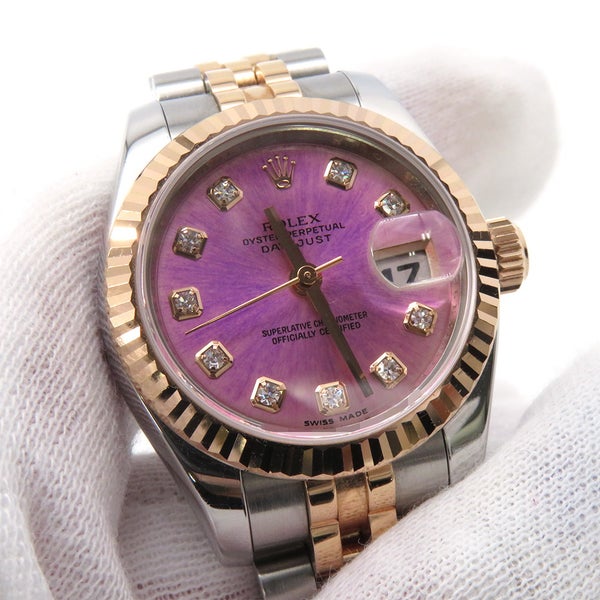 ロレックス デイトジャスト SS/K18PGピンクゴールド V番 179171G ROLEX 腕時計 バイオレット文字盤 10Pダイヤ レディース