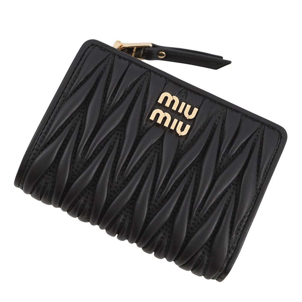 miu miu 二つ折り財布 マテラッセ ミュウミュウ 二つ折り財布 マテラッセ ロゴ レザー 5ML075 Miu Miu 黒