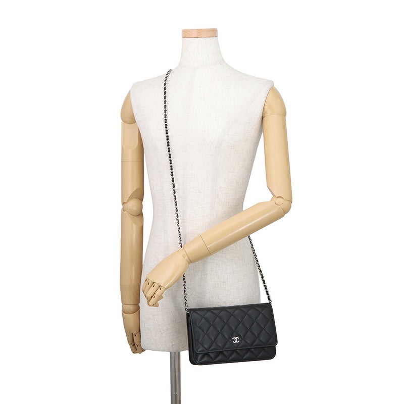 シャネル チェーンウォレット クラシック マトラッセ ココマーク キャビアスキン AP0250 CHANEL 財布 黒