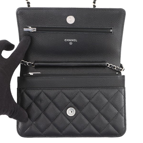 シャネル チェーンウォレット クラシック マトラッセ ココマーク キャビアスキン AP0250 CHANEL 財布 黒