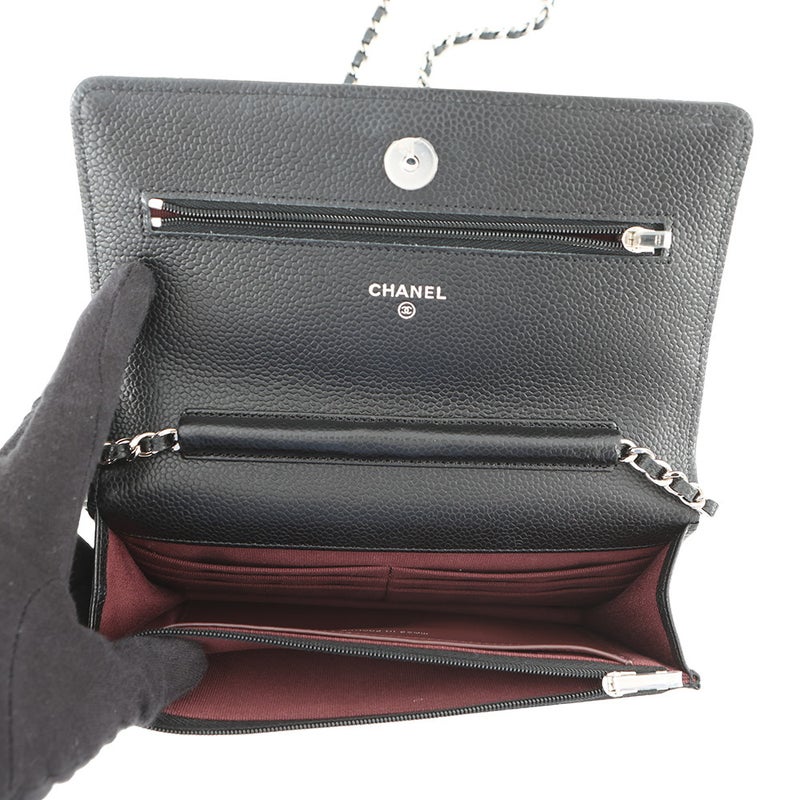 シャネル チェーンウォレット クラシック マトラッセ ココマーク キャビアスキン AP0250 CHANEL 財布 黒