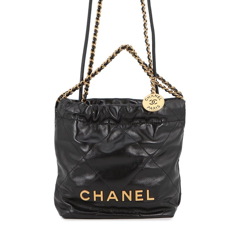 シャネル ハンドバッグ CHANEL 22 ミニ ココマーク シャイニーカーフレザー AS3980 CHANEL 2way 黒