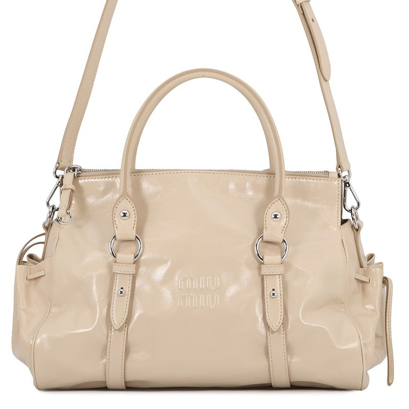 ミュウミュウ ハンドバッグ カーフレザー 5BA328 Miu Miu 2way ベージュ