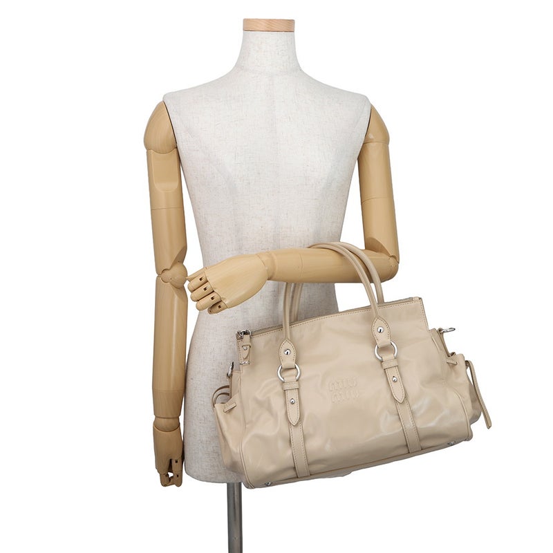 ミュウミュウ ハンドバッグ カーフレザー 5BA328 Miu Miu 2way ベージュ