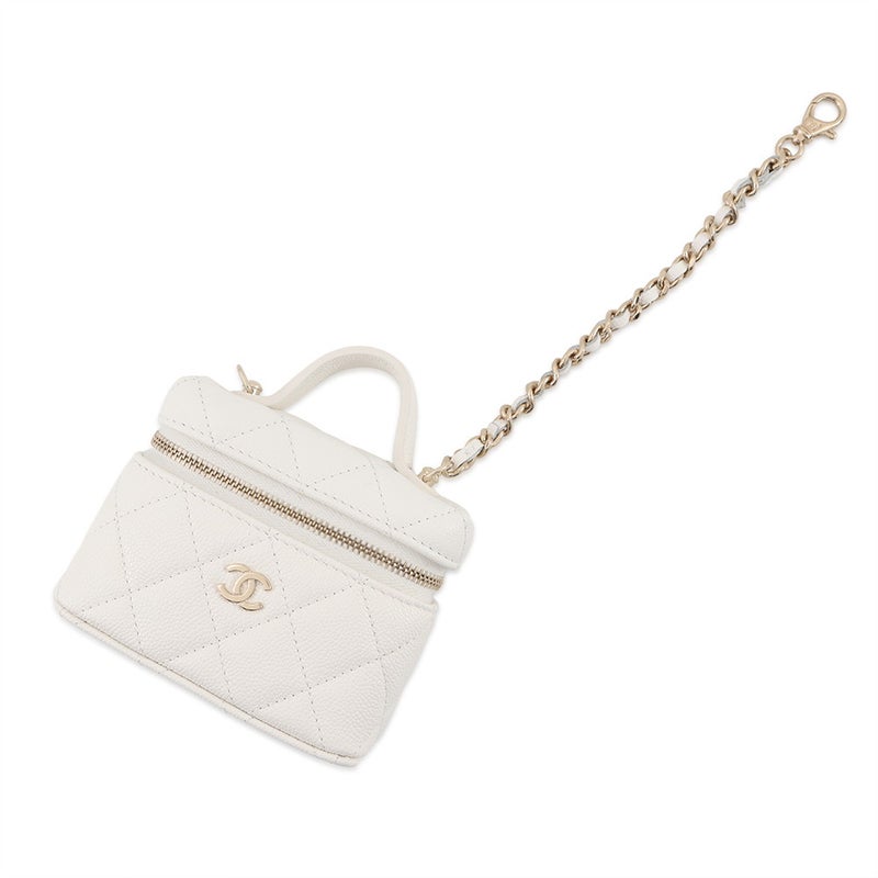シャネル バッグチャーム ココマーク マトラッセ クラシック ミニバッグ チャーム キャビアスキン AP4897 CHANEL 小物入れ 白