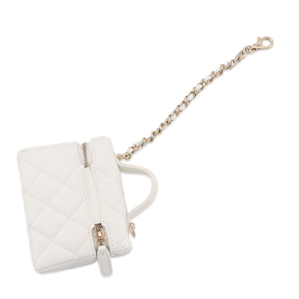 シャネル バッグチャーム ココマーク マトラッセ クラシック ミニバッグ チャーム キャビアスキン AP4897 CHANEL 小物入れ 白