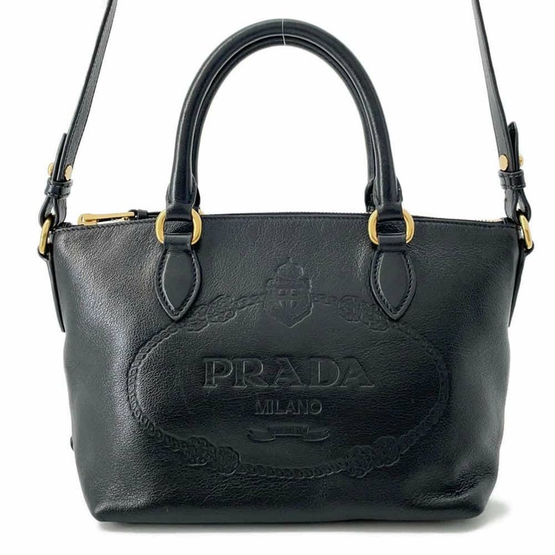 プラダ ハンドバッグ エンボスロゴ レザー 1BA111 PRADA 2way 黒
