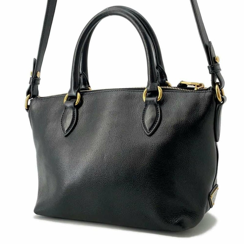 プラダ ハンドバッグ エンボスロゴ レザー 1BA111 PRADA 2way 黒