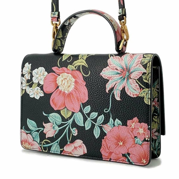 フェラガモ ショルダーバッグ ガンチーニ フラワープリント レザー Ferragamo 2wayハンドバッグ 黒