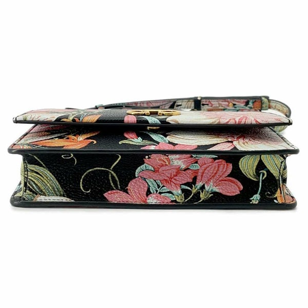 フェラガモ ショルダーバッグ ガンチーニ フラワープリント レザー Ferragamo 2wayハンドバッグ 黒