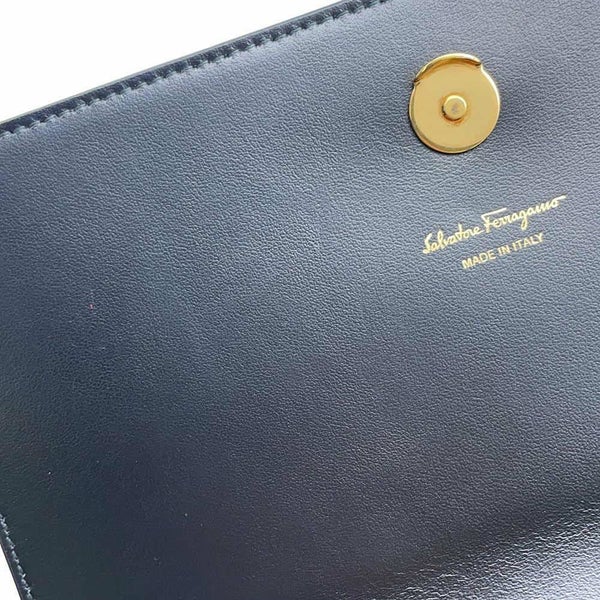 フェラガモ ショルダーバッグ ガンチーニ フラワープリント レザー Ferragamo 2wayハンドバッグ 黒