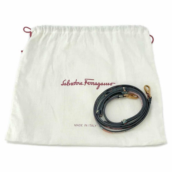 フェラガモ ショルダーバッグ ガンチーニ フラワープリント レザー Ferragamo 2wayハンドバッグ 黒