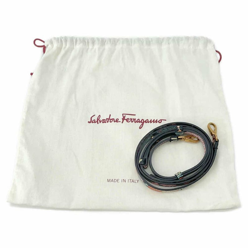 フェラガモ ショルダーバッグ ガンチーニ フラワープリント レザー Ferragamo 2wayハンドバッグ 黒