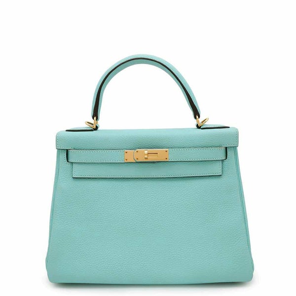 エルメス ハンドバッグ ケリー28 内縫い ブルーアトール/ゴールド金具 トゴ T刻印 2wayショルダー