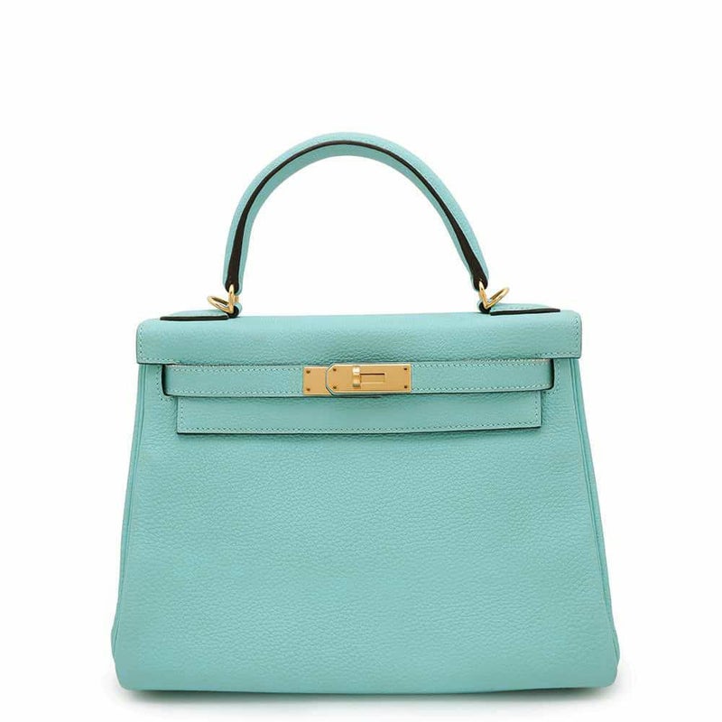 エルメス ハンドバッグ ケリー28 内縫い ブルーアトール/ゴールド金具 トゴ T刻印 2wayショルダー
