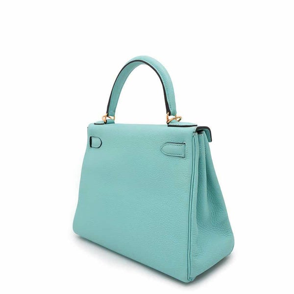 エルメス ハンドバッグ ケリー28 内縫い ブルーアトール/ゴールド金具 トゴ T刻印 2wayショルダー