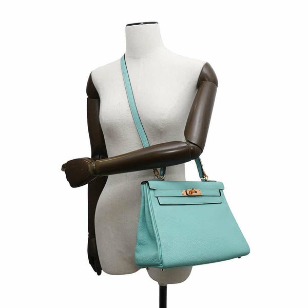 エルメス ハンドバッグ ケリー28 内縫い ブルーアトール/ゴールド金具 トゴ T刻印 2wayショルダー