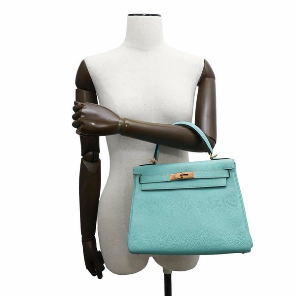 エルメス ハンドバッグ ケリー28 内縫い ブルーアトール/ゴールド金具 トゴ T刻印 2wayショルダー