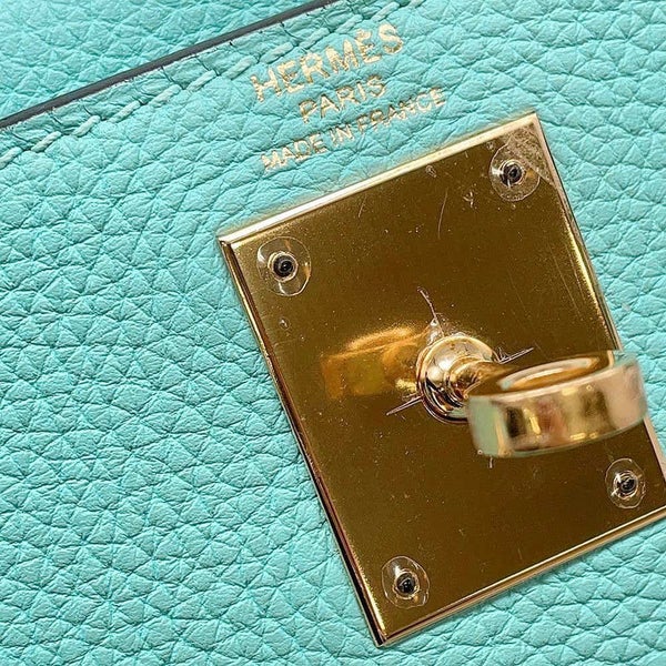 エルメス ハンドバッグ ケリー28 内縫い ブルーアトール/ゴールド金具 トゴ T刻印 2wayショルダー