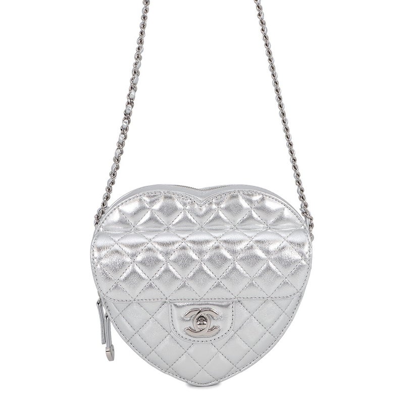 シャネル チェーンショルダーバッグ マトラッセ ココマーク ハートシェイプ メタリックラムスキン AS5764 CHANEL