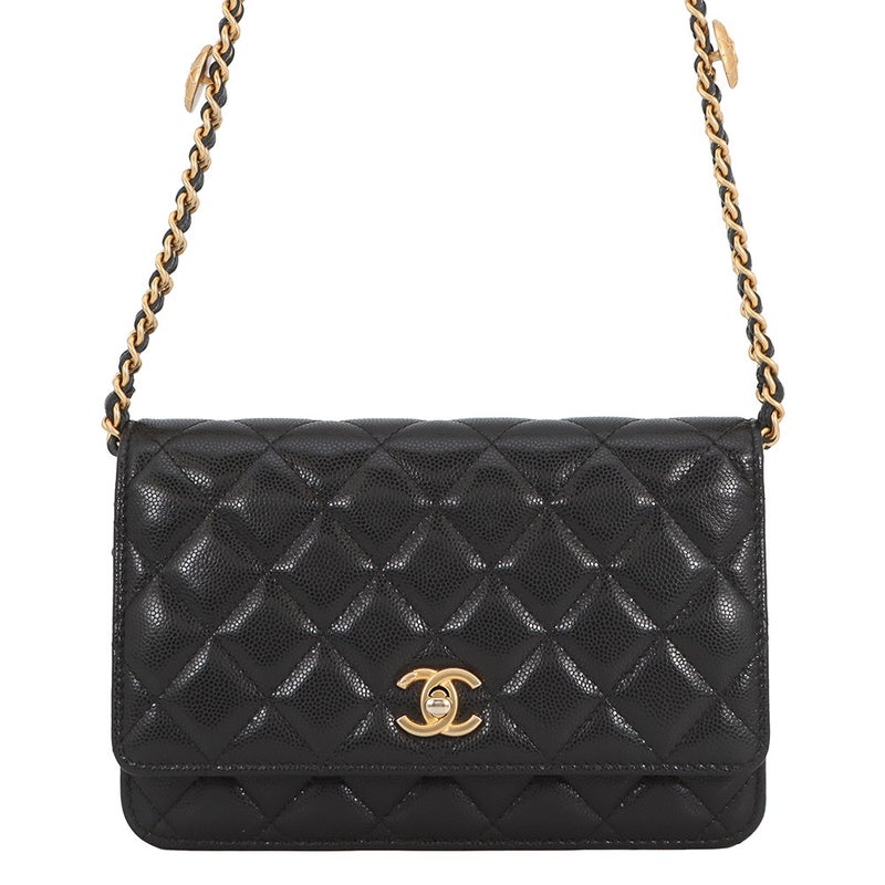 シャネル チェーンウォレット マトラッセ ココマーク コインモチーフ キャビアスキン CHANEL 財布 黒