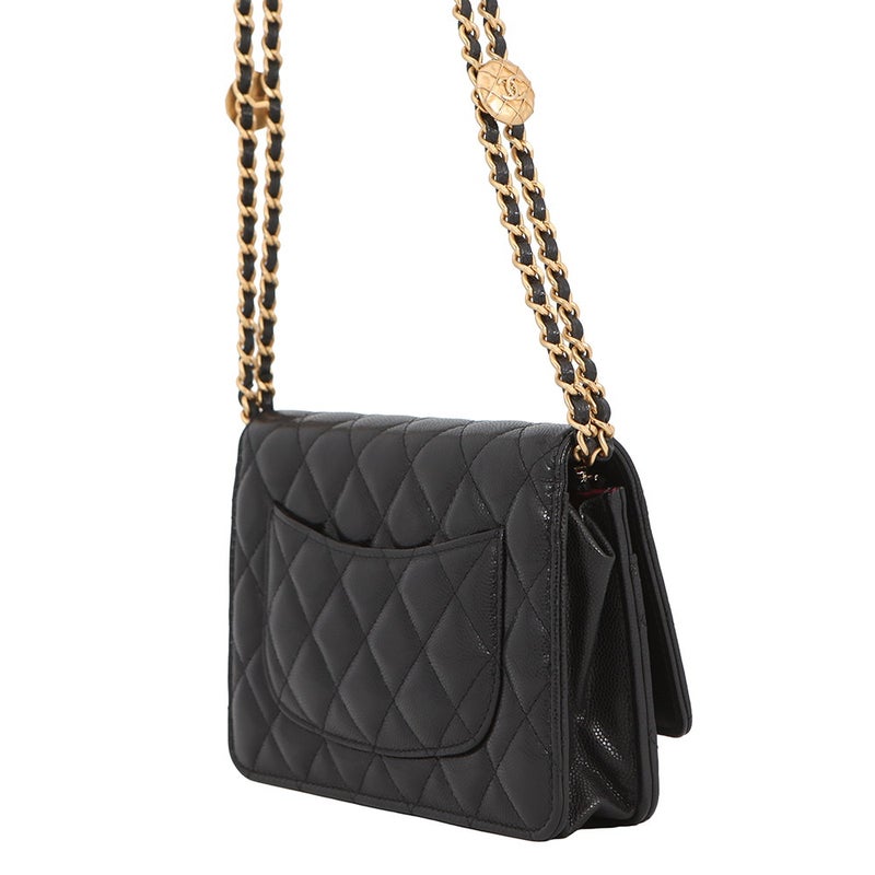 シャネル チェーンウォレット マトラッセ ココマーク コインモチーフ キャビアスキン CHANEL 財布 黒