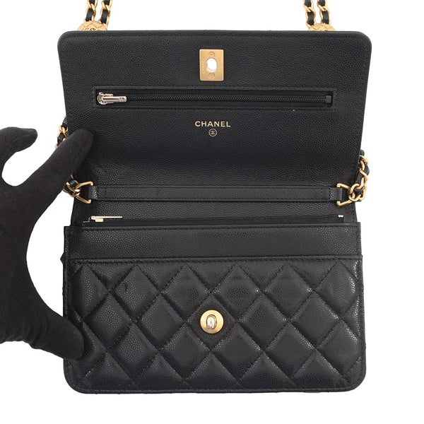 シャネル チェーンウォレット マトラッセ ココマーク コインモチーフ キャビアスキン CHANEL 財布 黒
