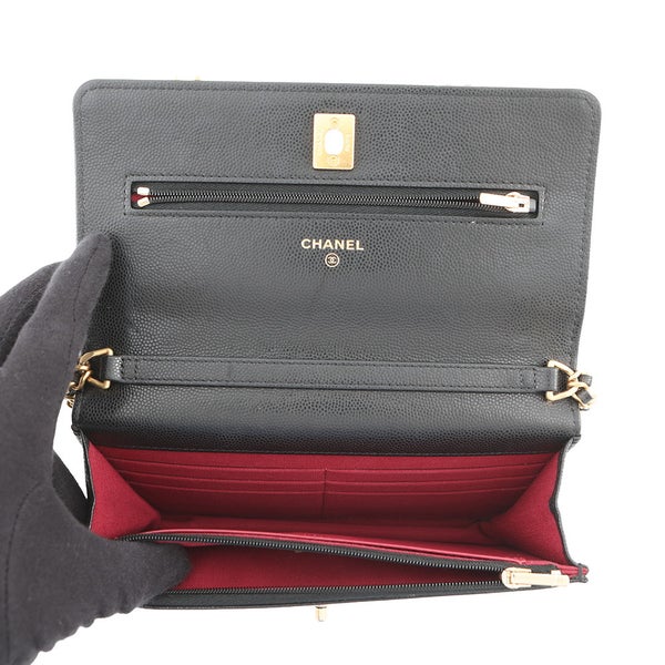 シャネル チェーンウォレット マトラッセ ココマーク コインモチーフ キャビアスキン CHANEL 財布 黒