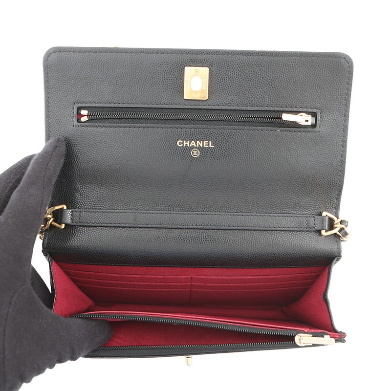 シャネル チェーンウォレット マトラッセ ココマーク コインモチーフ キャビアスキン CHANEL 財布 黒